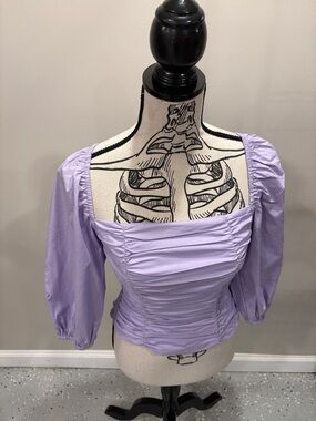 NWT Wayf Lavender Ruched Square Neck Puff Sleeve Top